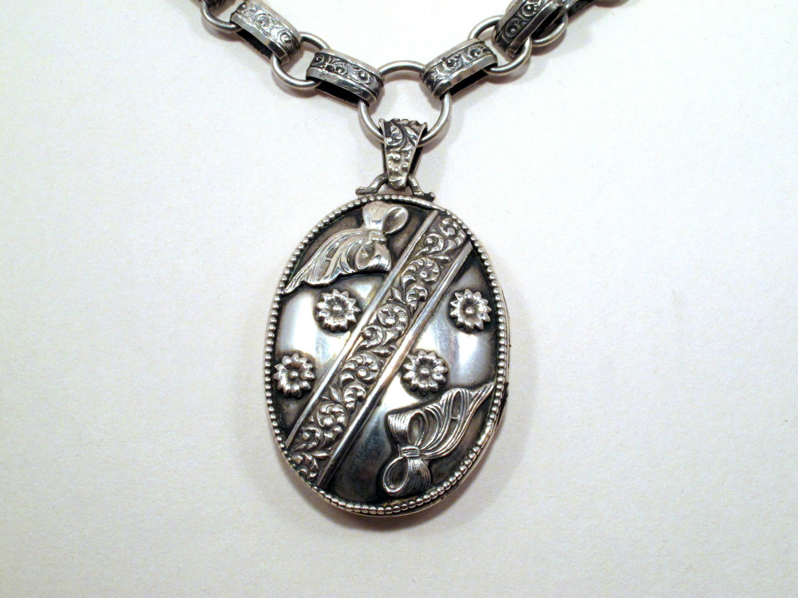 Victorian Era Antique Stering Silver Locket and Chain Set